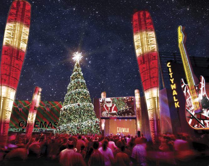 Esta noche llega la Navidad a Universal CityWalk en Hollywood.